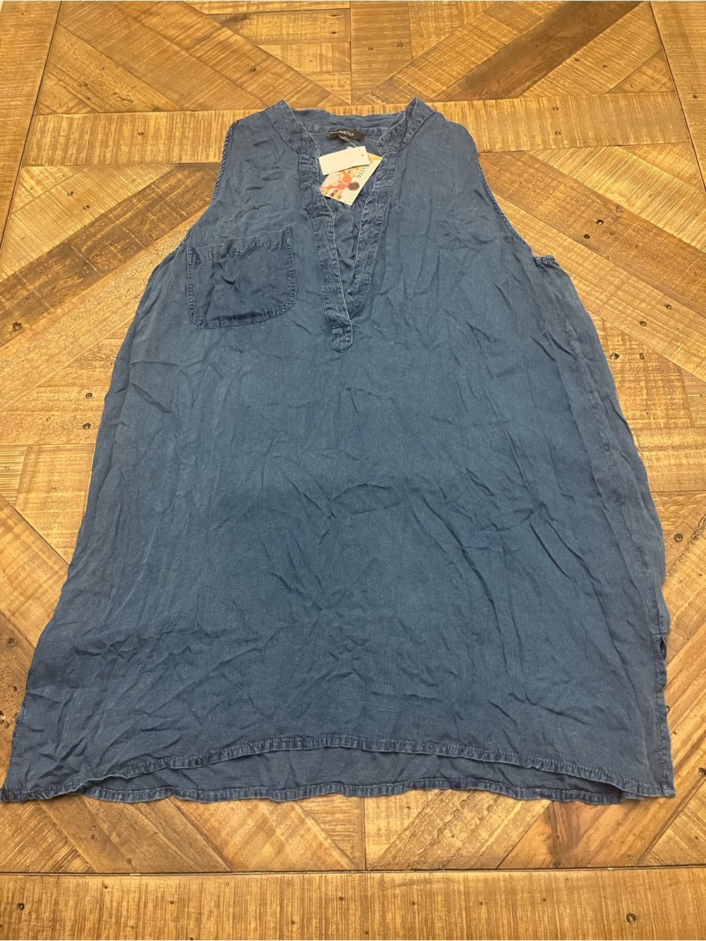 NWT Raviya Blue Rayon Shirt Dress Sleeveless Beach Cover Up Pocket Size M